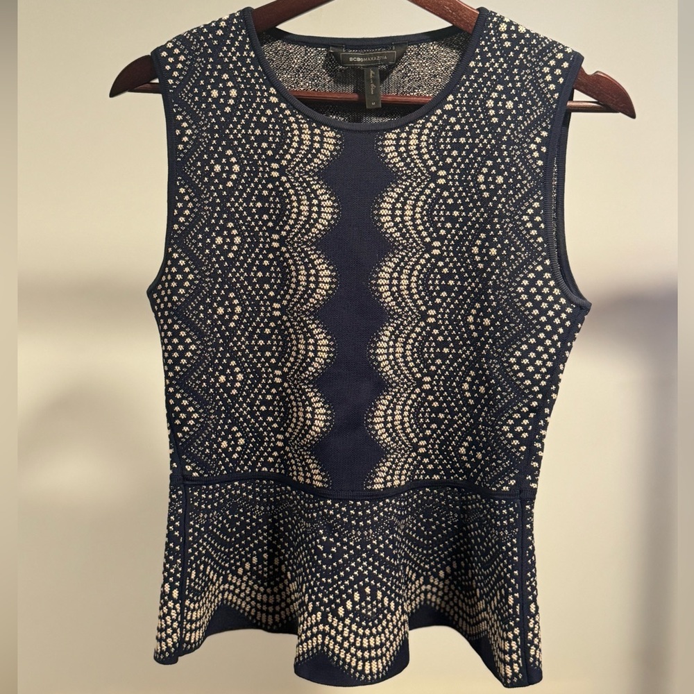 BCBG peplum navy top